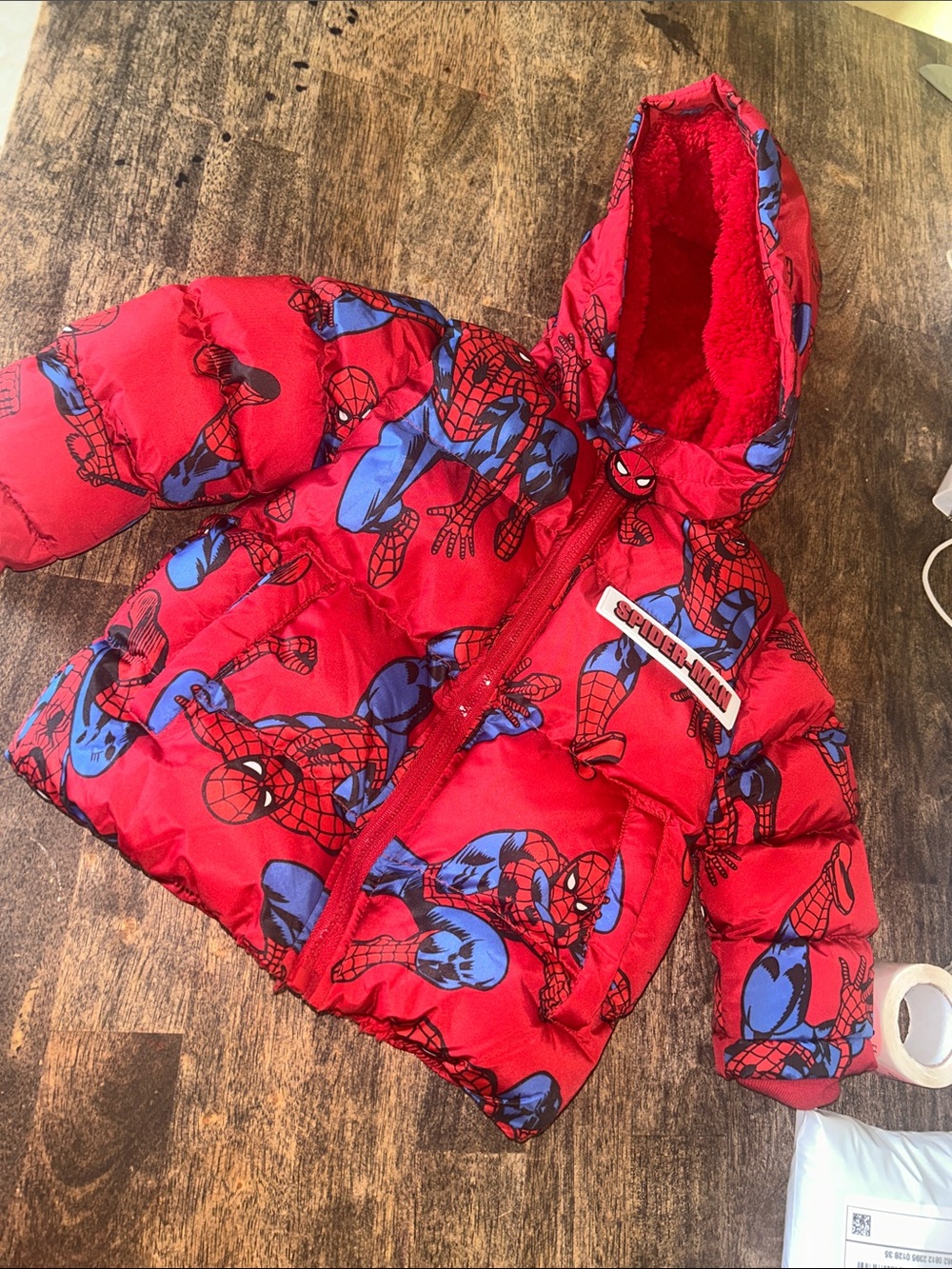 Spiderman Red and Blue Hooded Puffer Jacket for Kids